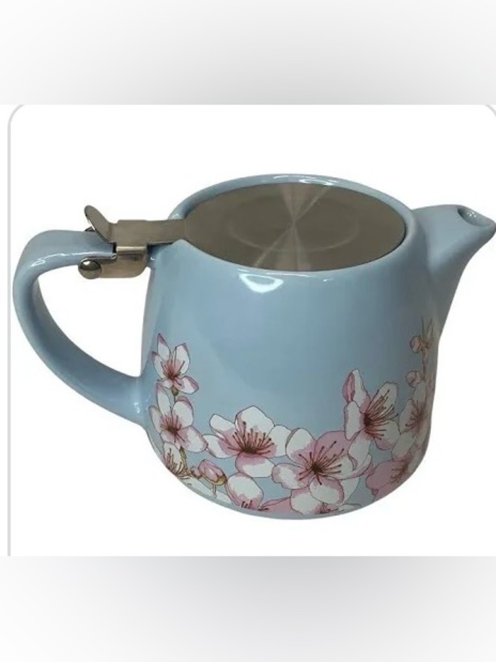 Alfred Light Blue Floral Ceramic Teapot with Stainless-Steel Infuser NIB